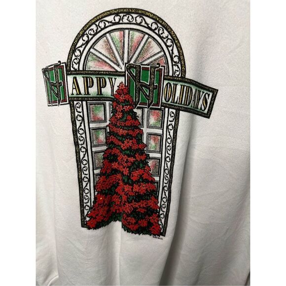 Vintage Happy Holidays White Crewneck Sweatshirt - Picture 2 of 4